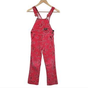 Oshkosh Vintage Vestbak Red Airplane Print Overalls Size 7